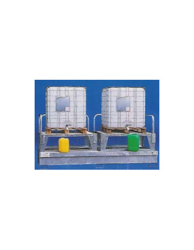 Bac de rétention 1000 L - acier galvanisé - Bi conteneurs + 2 réhausses