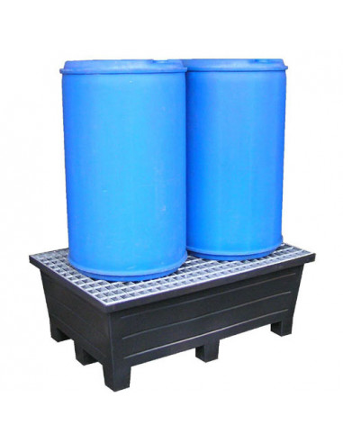 Bac de rétention à pieds 240 litres plastique avec caillebotis acier galvanisé