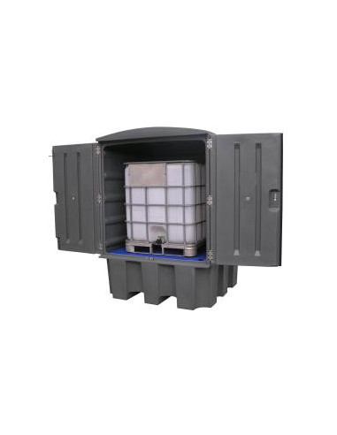 Retention closet (HDPE) for IBC tank - PE duckboard + grid ventilation