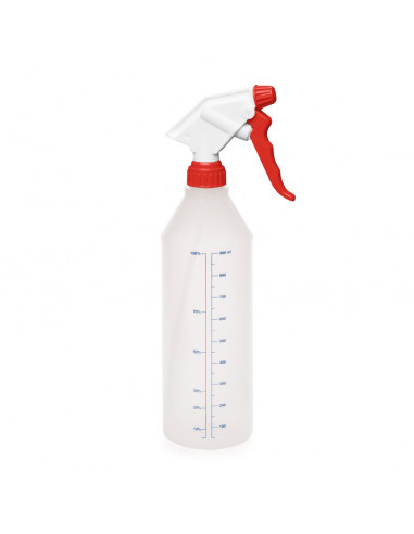 Trigger sprayer 2.2 ml NBR white/red (Ø28/400) + bottle 630 ml natural + printed graduated scale