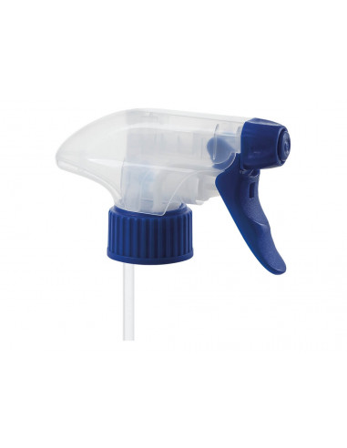Tête de pulvérisateur PE transparent/bleu 1.25 ml - Tige 26 cm  - Bague 28mm/410