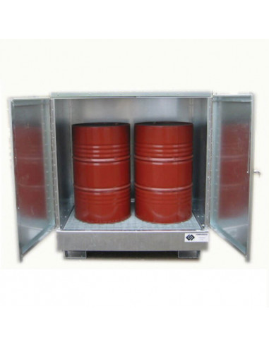 Armoire de rétention en acier galvanisé avec caillebotis galva - 220 L