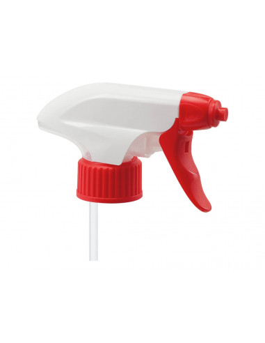 Trigger sprayer 1.25 ml - white/red PE - tube 26 cm - thread 28mm/410