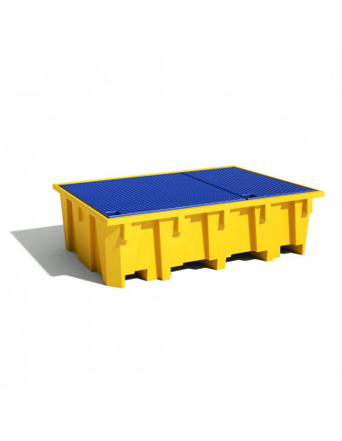 Bac de rayonnage PE 2180x1300x575 Jaune + Caillebotis Plastique - 1050L