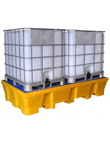 Bac de rétention 1050 litres Bi-conteneur - caillebotis plastique