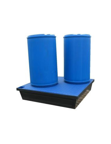 Bac de rétention (carré) à fond plat 240 litres plastique avec caillebotis plastifié