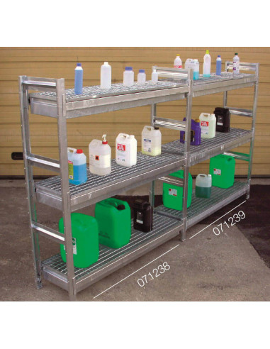 Galvanized shelving on 3 levels with 3 additional retention bins 071238